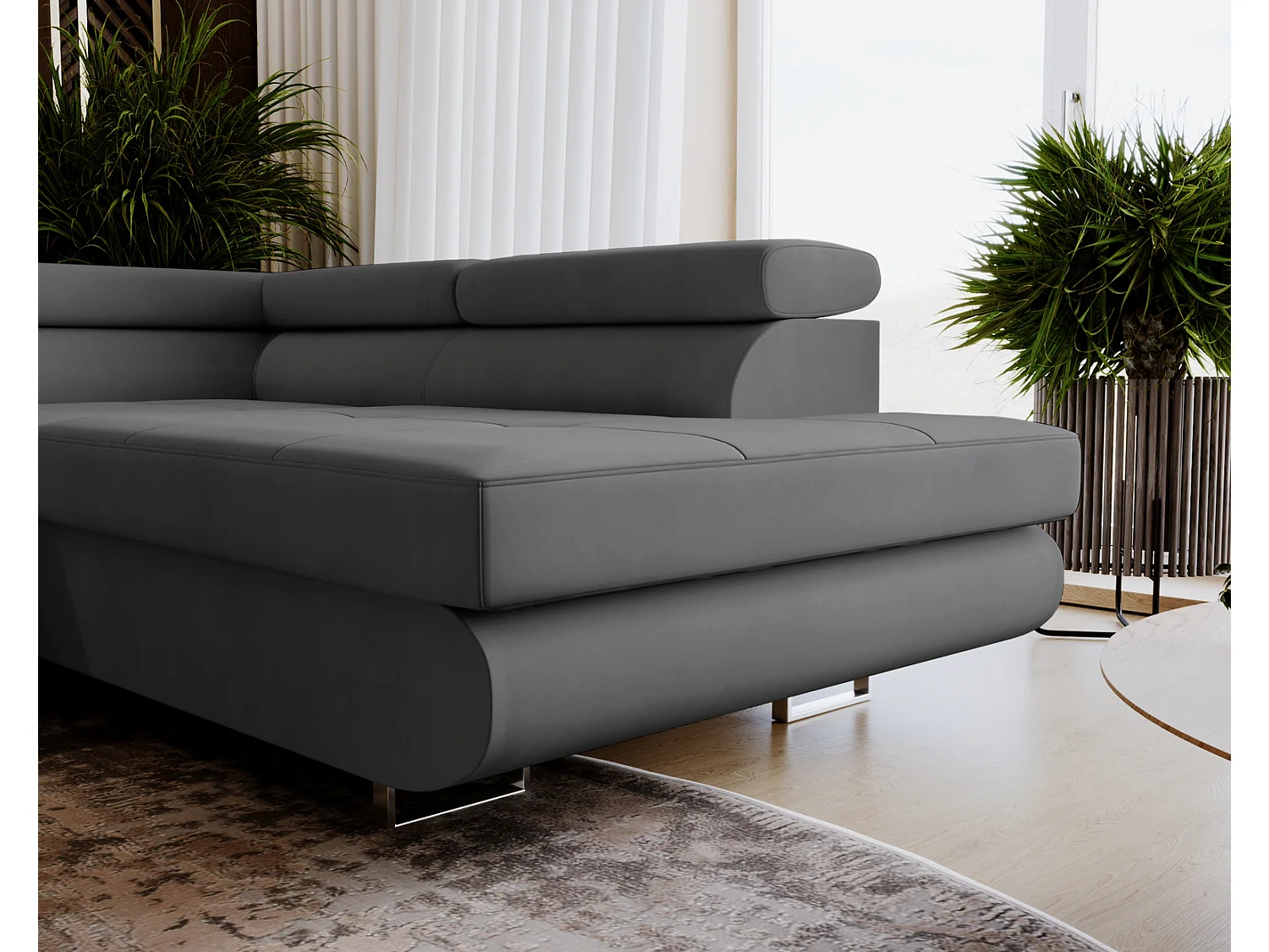 Emporius Sorlo U Rechts Ecksofa U-Form, Eckcouch mit Schlaffunktion, Bettkasten - Dunkelgrau (Amor Velvet 4321)