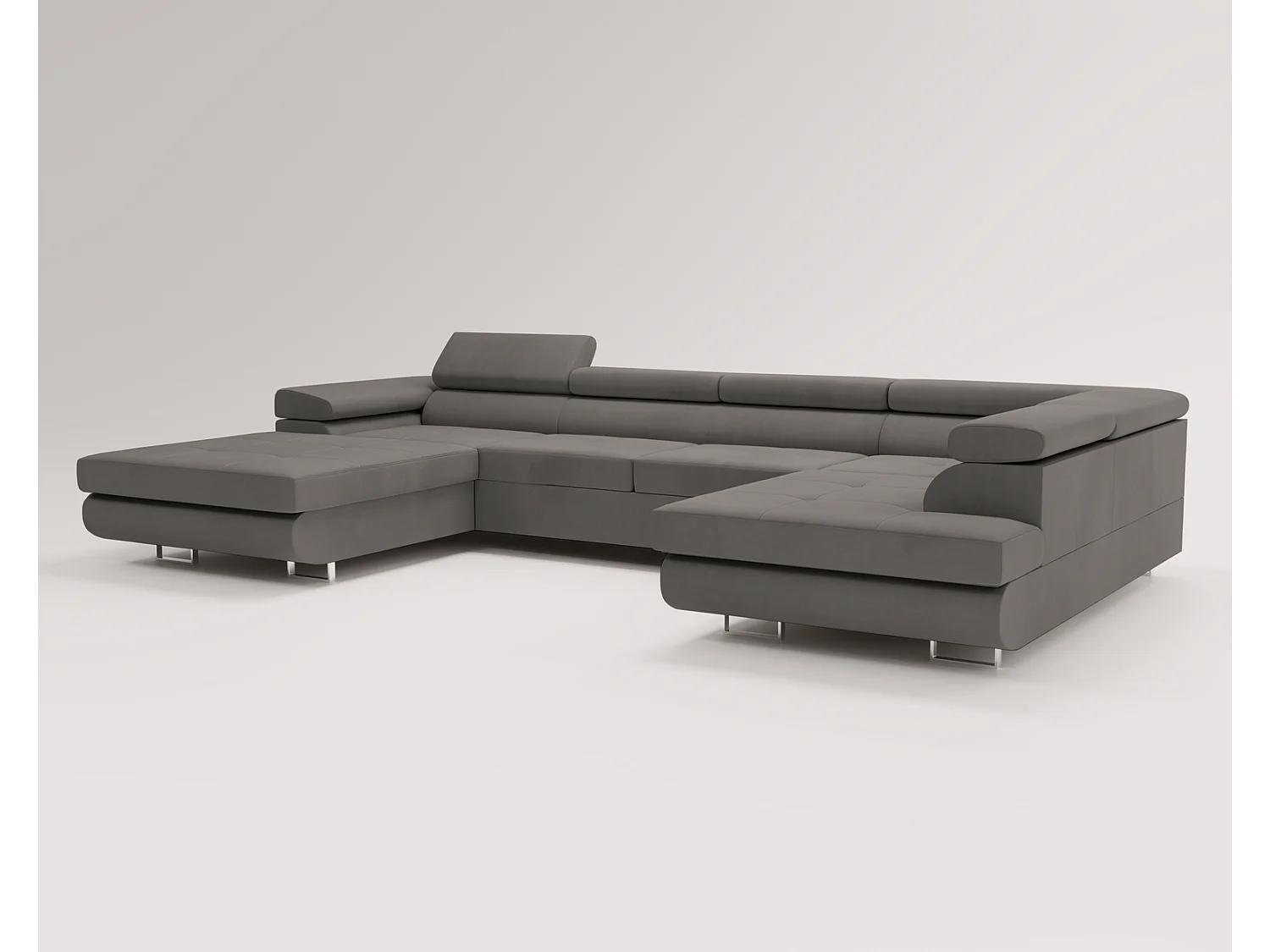 Emporius Sorlo U duży narożnik do salonu - funkcja spania, pojemnik, regulowane zagłówki - prawostronny, tkanina aksamitna, ciemny szary (Amor Velvet 4321)