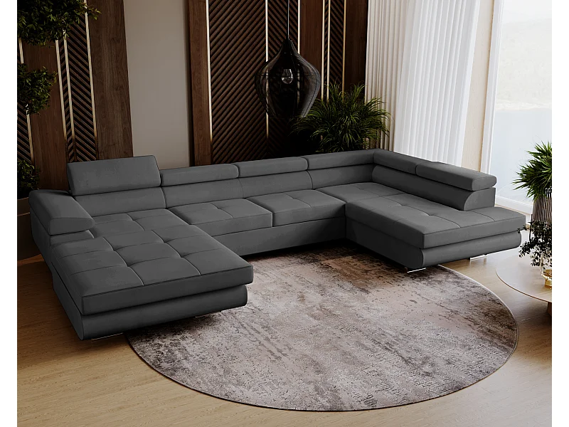 Emporius Sorlo U Droit Canapé d'angle Convertible, Canapé avec Coffre de Rangement, têtières réglables - Canapé d'angle U Gris foncé (Amor Velvet 4321)