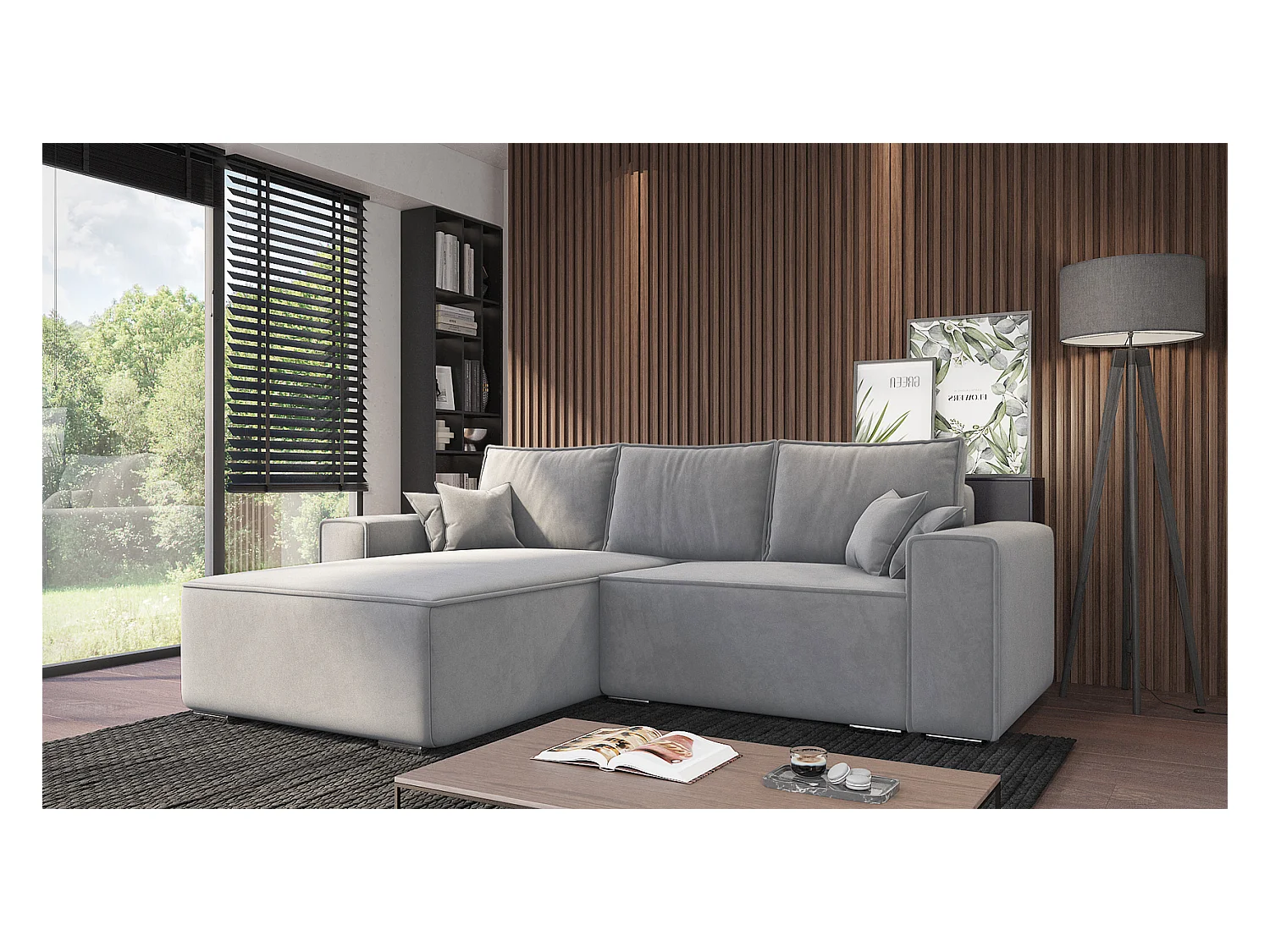 Emporius Lora Gauche Canapé d'angle avec Coffre de Rangement - Canapé d'angle Convertible Gris clair (Amor Velvet 4318)