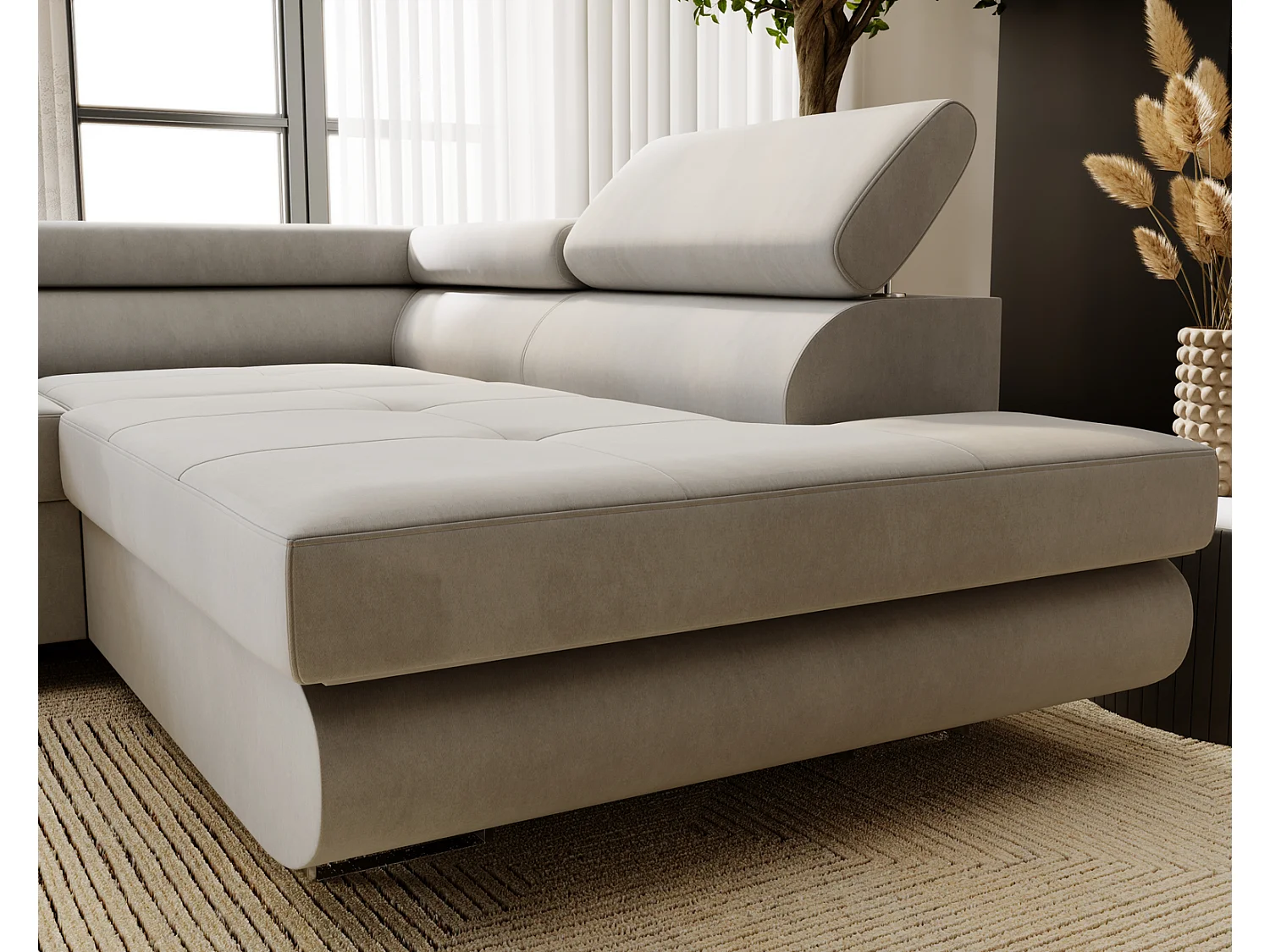 Emporius Sorlo Rechts Ecksofa mit Schlaffunktion - Eckcouch mit Bettkasten, Sofa L-Form Hellgrau (Amor Velvet 4318)