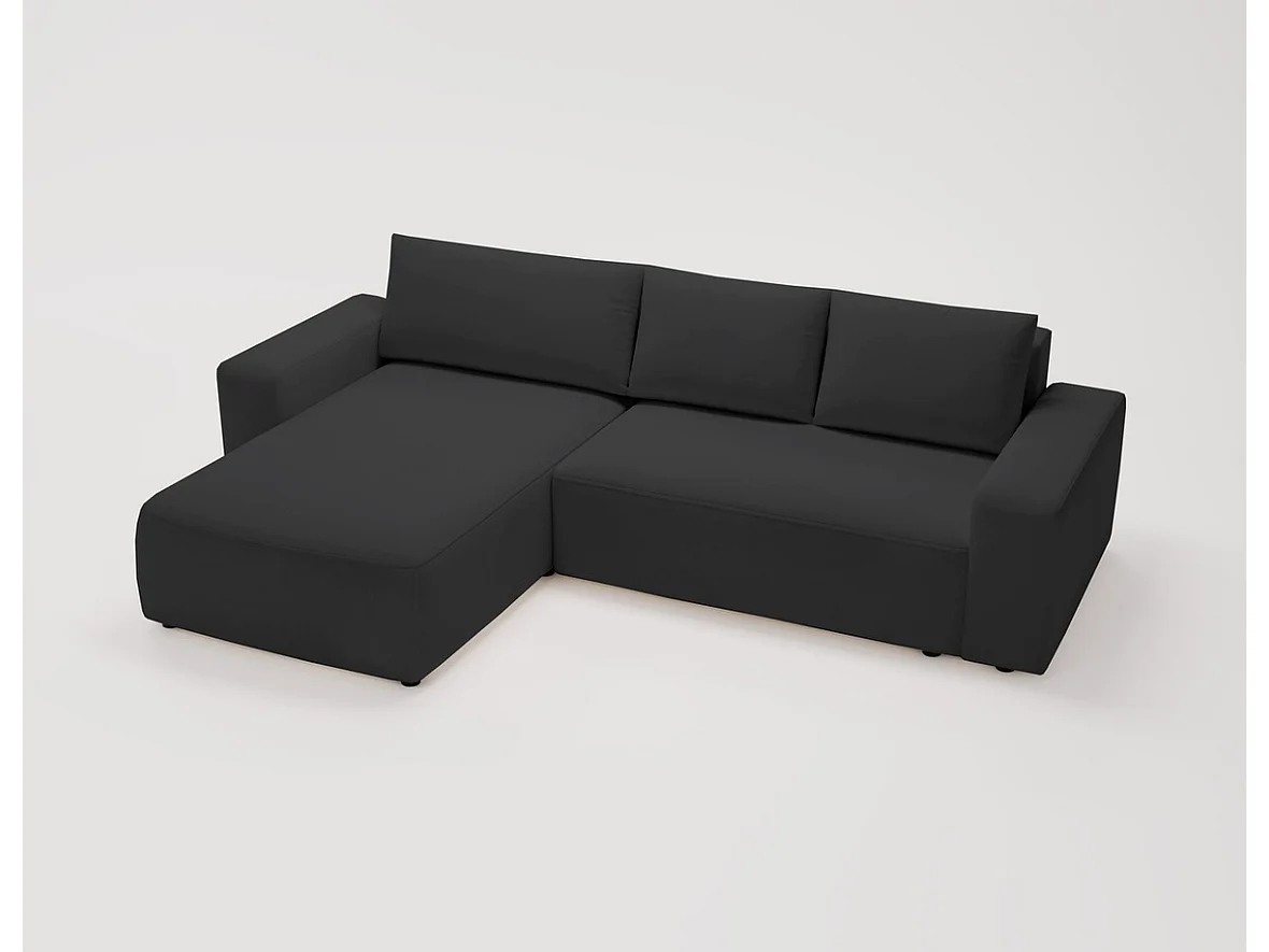 Emporius Aldo L links Hoekbank met slaapfunctie en bedlade, Sofa 250x165 cm - woonkamerbank zwart (Komodo 23)