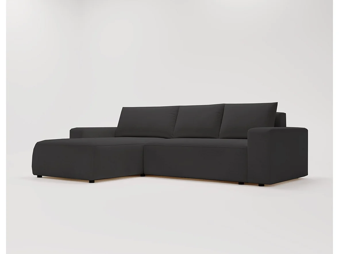 Emporius Aldo L links Hoekbank met slaapfunctie en bedlade, Sofa 250x165 cm - woonkamerbank zwart (Komodo 23)