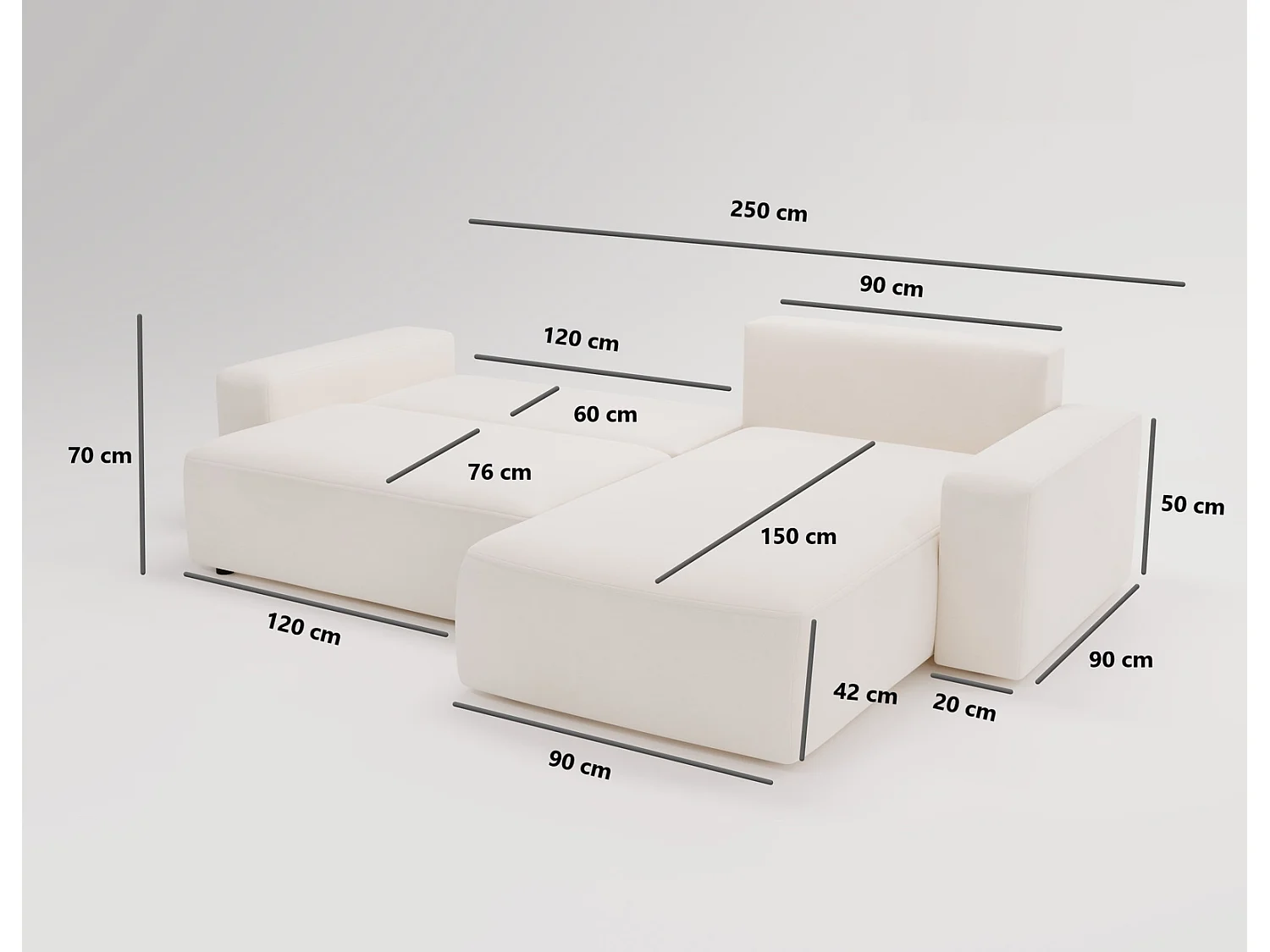 Emporius Aldo L links Hoekbank met slaapfunctie en bedlade, Sofa 250x165 cm - woonkamerbank zwart (Komodo 23)