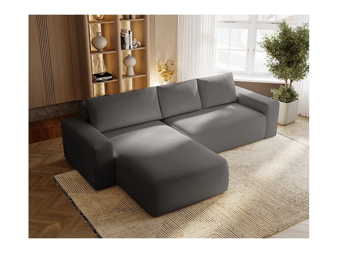 Emporius Aldo L Gauche Canapé d'angle Convertible avec Coffre de Rangement - Canapé 3 Places 250x165 cm, Canapé Lit Gris (Komodo 21)