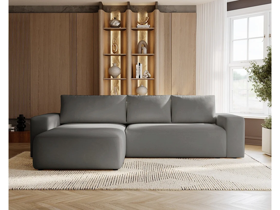 Emporius Aldo L Gauche Canapé d'angle Convertible avec Coffre de Rangement - Canapé 3 Places 250x165 cm, Canapé Lit Gris (Komodo 21)