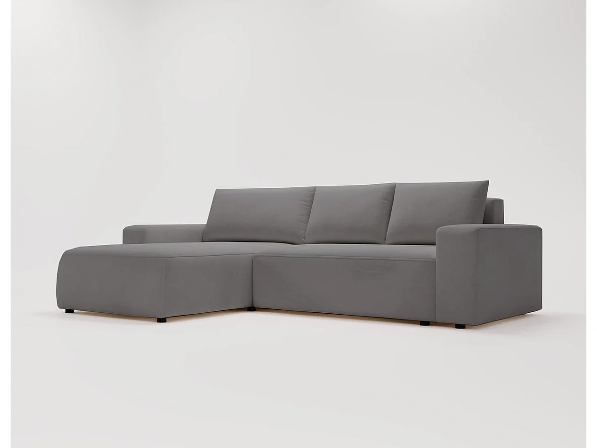 Emporius Aldo L Gauche Canapé d'angle Convertible avec Coffre de Rangement - Canapé 3 Places 250x165 cm, Canapé Lit Gris (Komodo 21)
