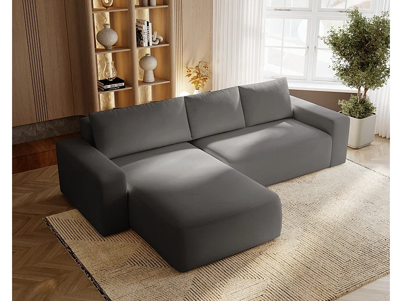 Emporius Aldo L Gauche Canapé d'angle Convertible avec Coffre de Rangement - Canapé 3 Places 250x165 cm, Canapé Lit Gris (Komodo 21)