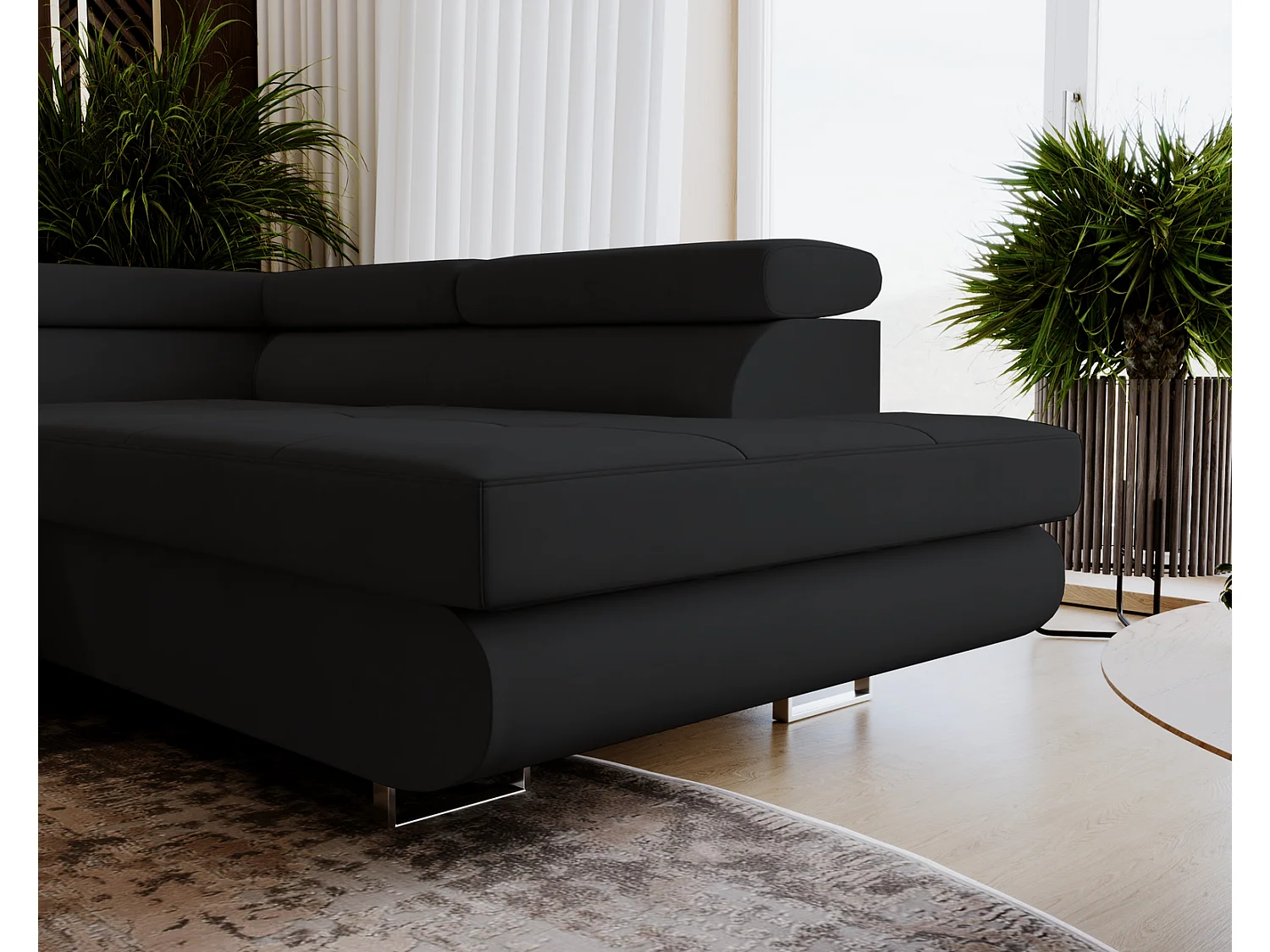 Emporius Sorlo U Droit Canapé d'angle Convertible, Canapé avec Coffre de Rangement, têtières réglables - Canapé d'angle U Noir (Amor Velvet 4322)