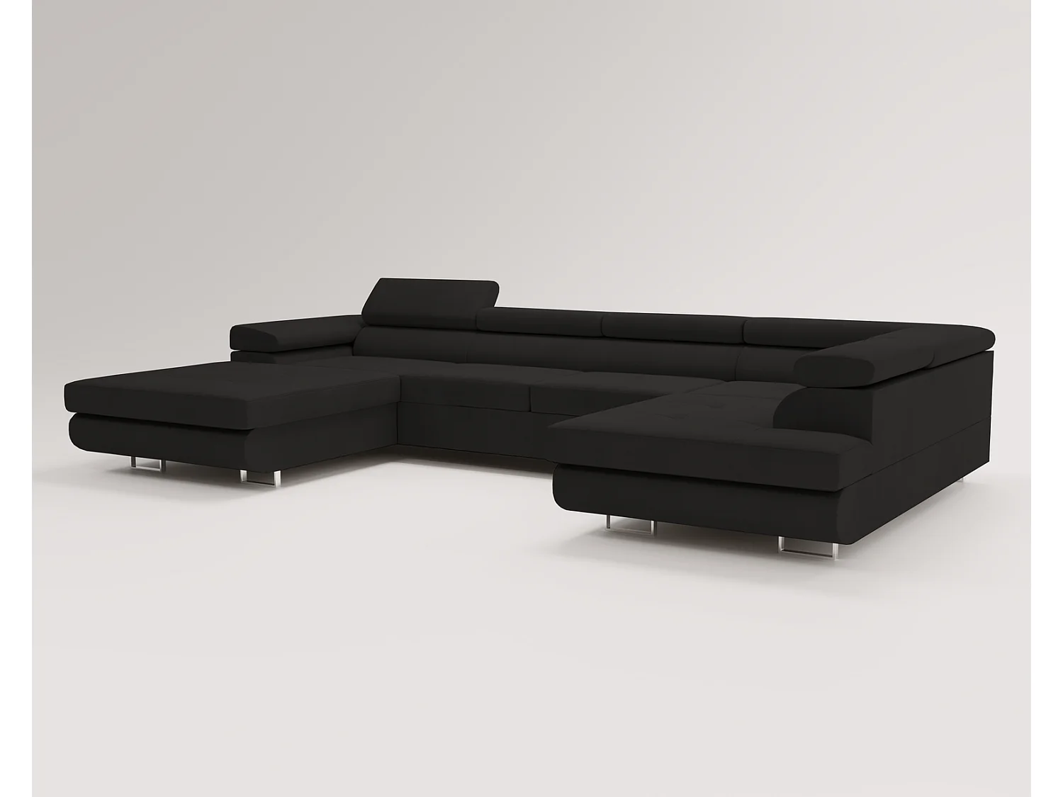 Emporius Sorlo U Droit Canapé d'angle Convertible, Canapé avec Coffre de Rangement, têtières réglables - Canapé d'angle U Noir (Amor Velvet 4322)