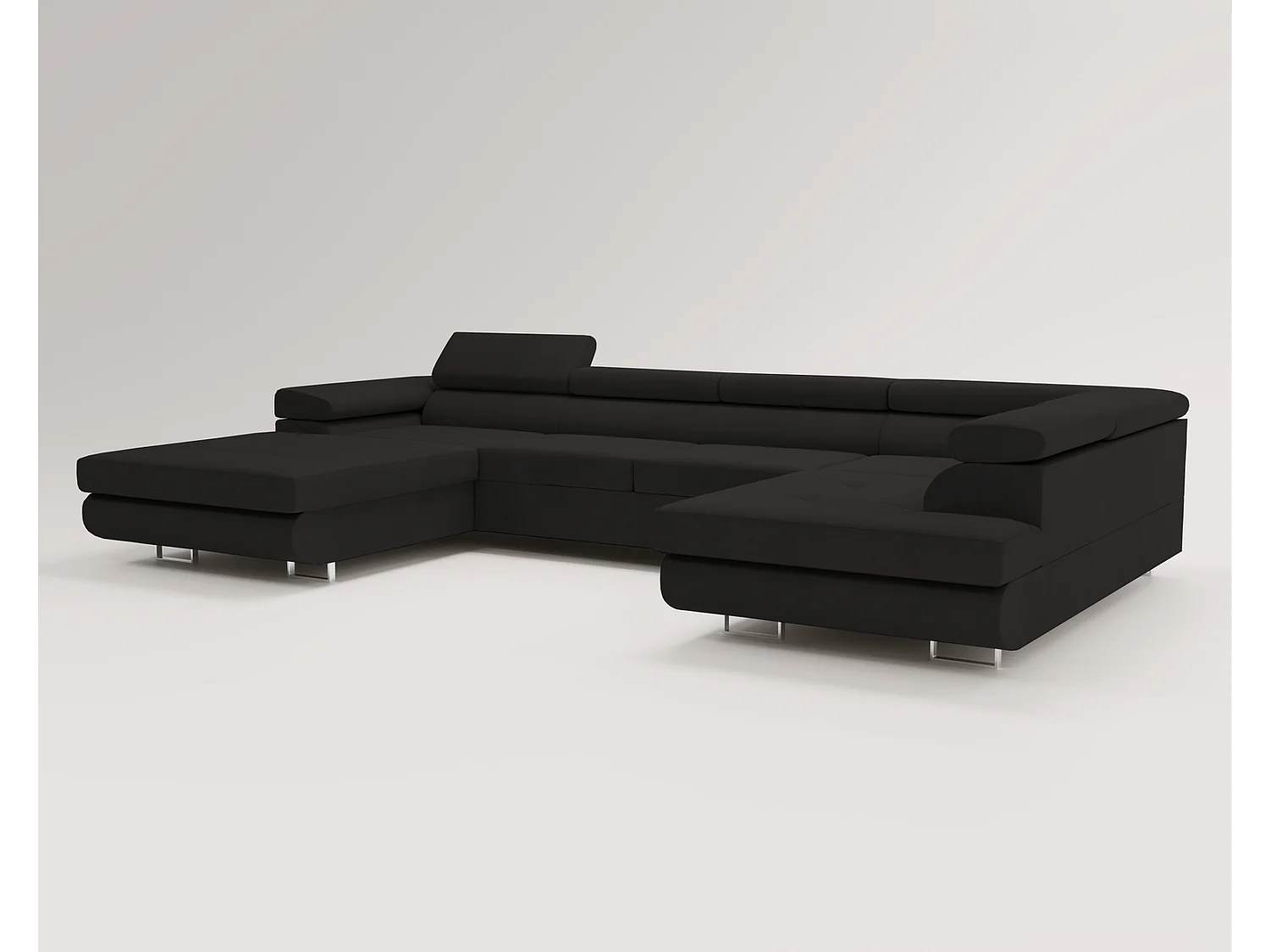 Emporius Sorlo U Rechts Ecksofa U-Form, Eckcouch mit Schlaffunktion, Bettkasten - Schwarz (Amor Velvet 4322)