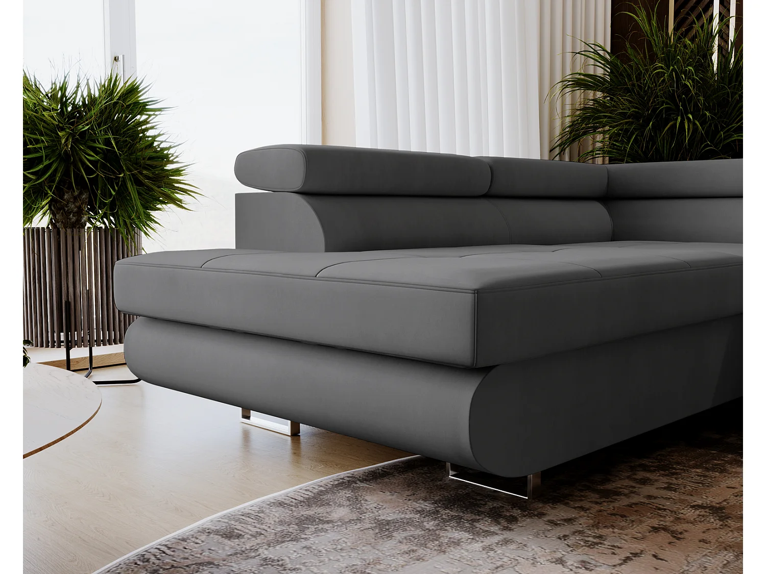 Emporius Sorlo U Gauche Canapé d'angle Convertible, Canapé avec Coffre de Rangement, têtières réglables - Canapé d'angle U Gris foncé (Amor Velvet 4321)