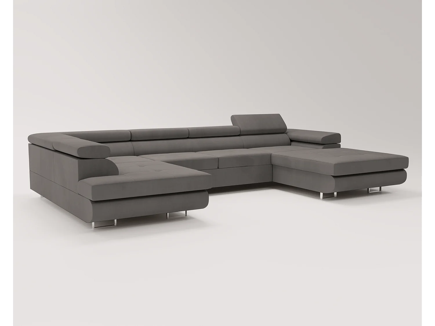 Emporius Sorlo U duży narożnik do salonu - funkcja spania, pojemnik, regulowane zagłówki - lewostronny, tkanina aksamitna, ciemny szary (Amor Velvet 4321)