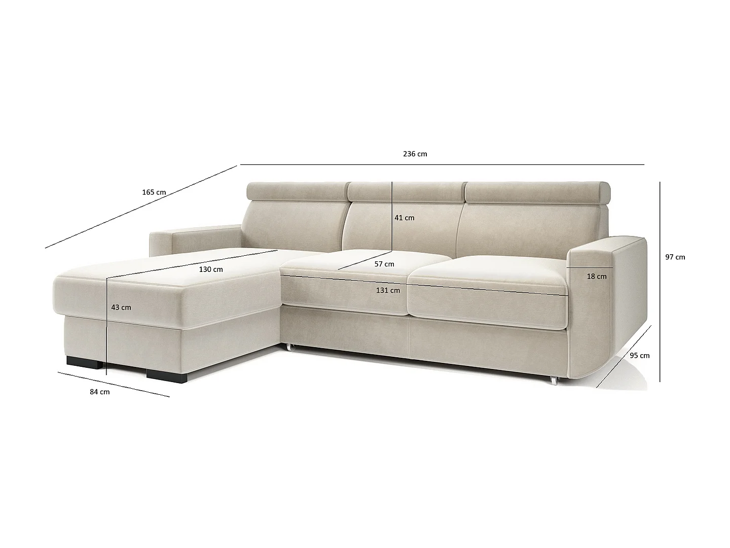 Emporius Braga links Hoekbank met slaapfunctie - gestoffeerde bank, sofa met bedlade beige (Monolith 02)