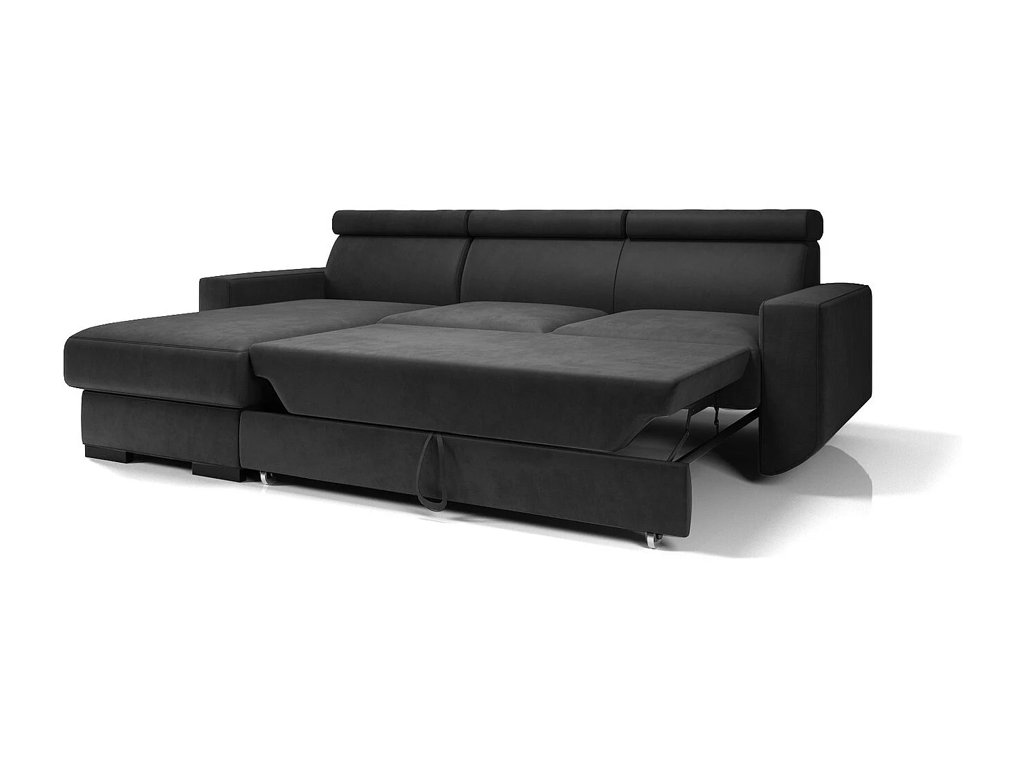 Emporius Braga links Hoekbank met slaapfunctie - gestoffeerde bank, sofa met bedlade beige (Monolith 02)