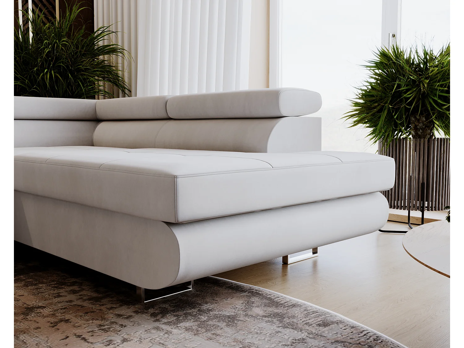 Emporius Sorlo U Droit Canapé d'angle Convertible, Canapé avec Coffre de Rangement, têtières réglables - Canapé d'angle U Gris clair (Amor Velvet 4318)