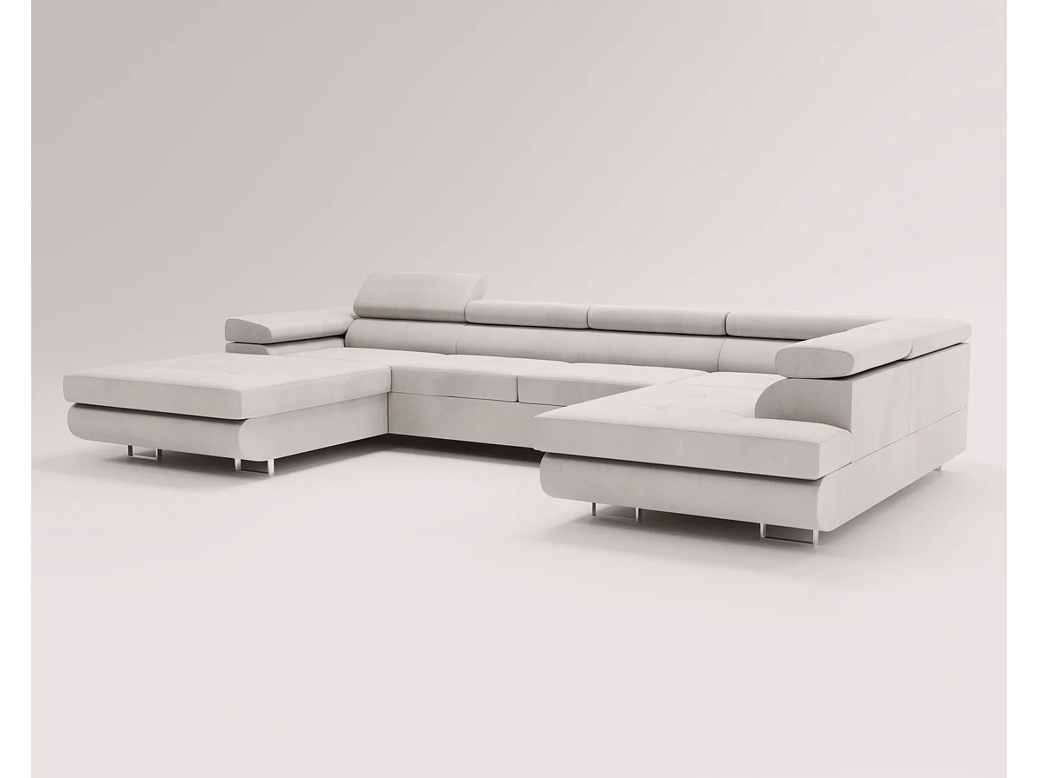 Emporius Sorlo U Droit Canapé d'angle Convertible, Canapé avec Coffre de Rangement, têtières réglables - Canapé d'angle U Gris clair (Amor Velvet 4318)