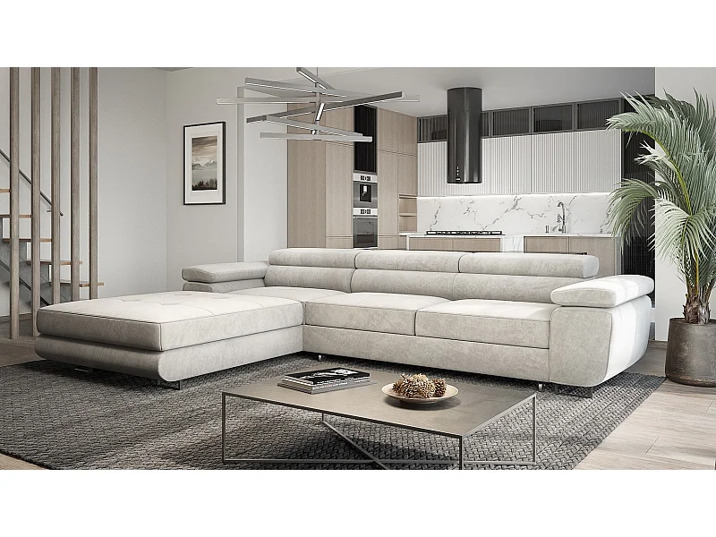 Emporius Sorlo Twin Links Ecksofa 280 cm mit Schlaffunktion - Eckcouch mit Bettkasten - Ecksofa Hellgrau (Monolith 84)