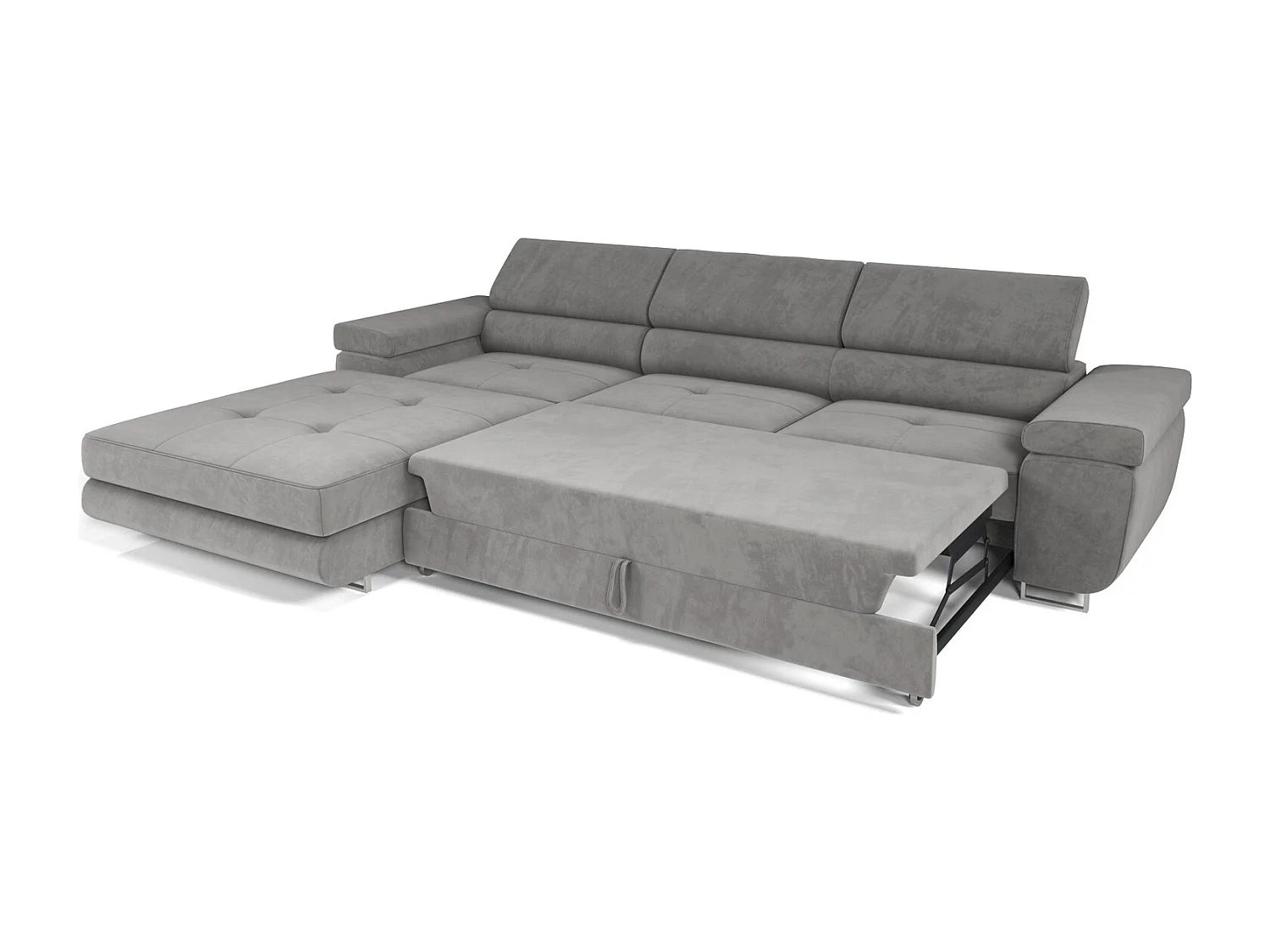 Emporius Sorlo Twin Gauche Canapé d'angle 280 cm, Coffre de Rangement, têtières réglables - Canapé d'angle Convertible Gris clair (Monolith 84)