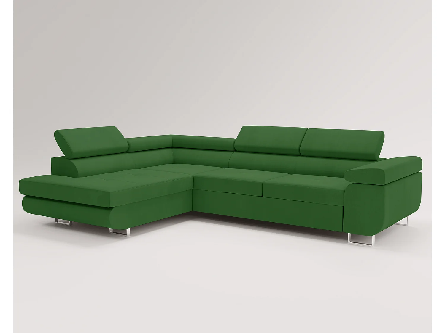 Emporius Sorlo Gauche Canapé d'angle avec Coffre de Rangement, têtières réglables - Canapé d'angle Convertible Vert (Amor Velvet 4311)