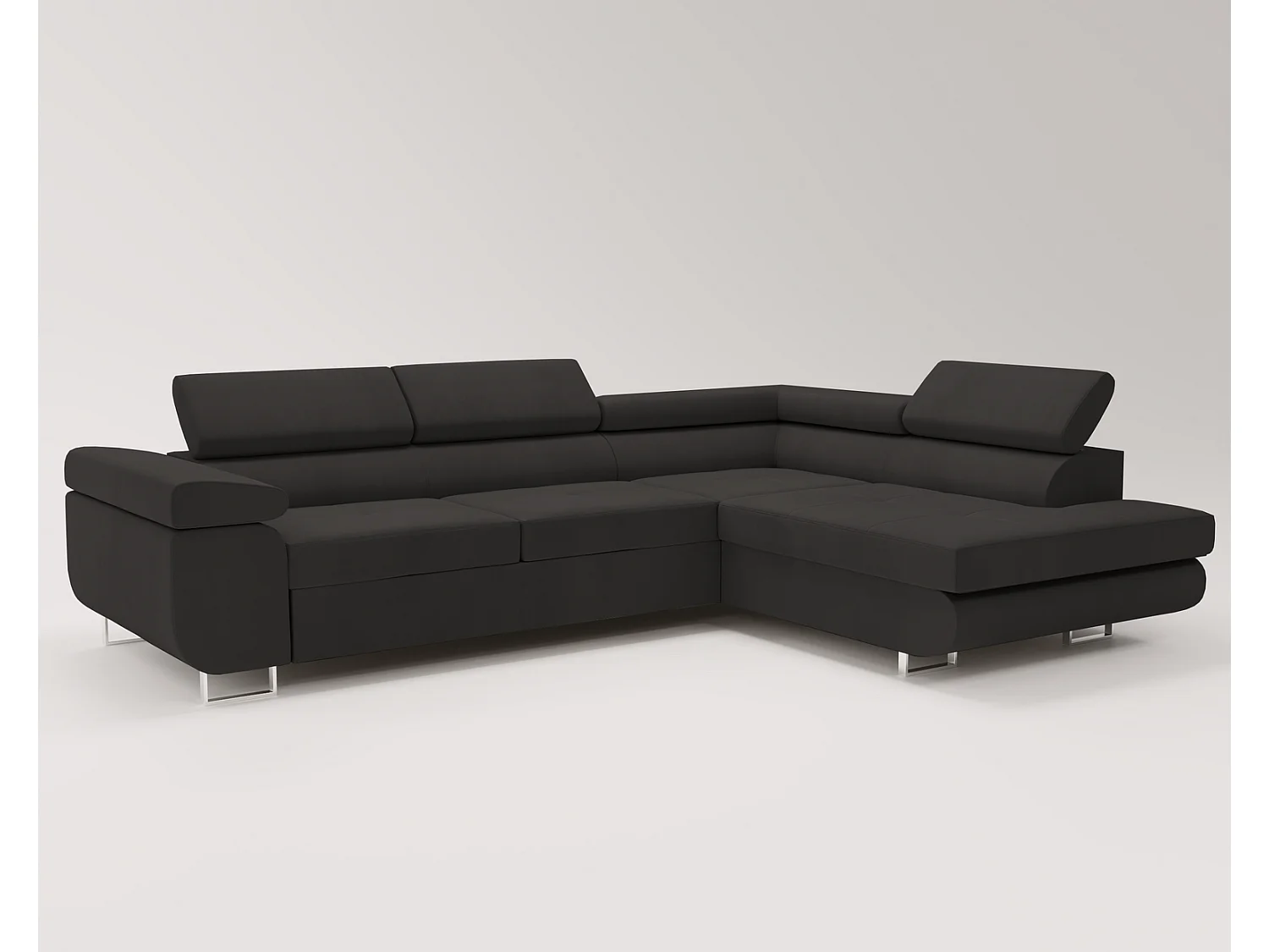 Emporius Sorlo Droit Canapé d'angle avec Coffre de Rangement, têtières réglables - Canapé d'angle Convertible Noir (Amor Velvet 4322)