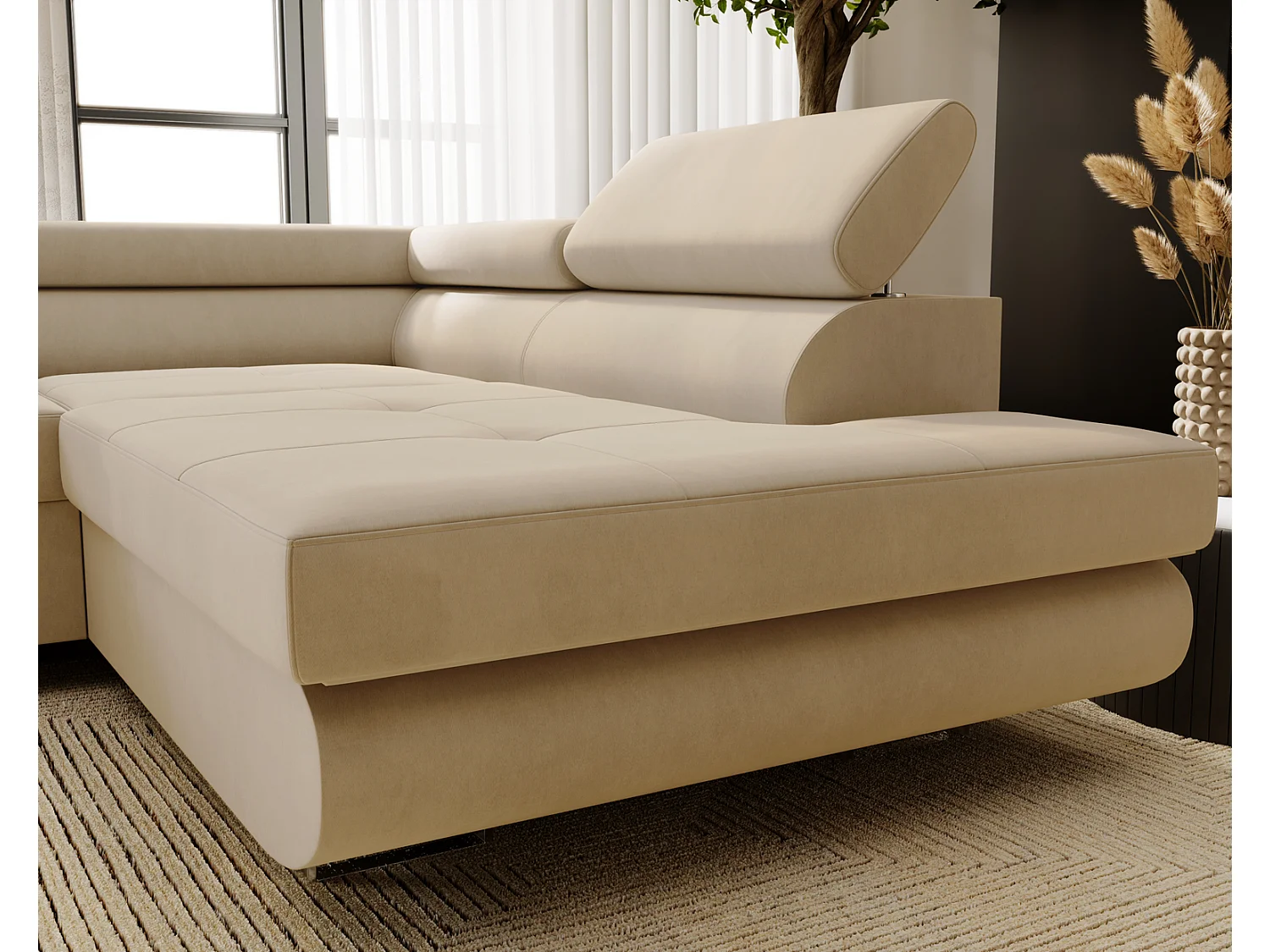 Emporius Sorlo Rechts Ecksofa mit Schlaffunktion - Eckcouch mit Bettkasten, Sofa L-Form Vanille (Amor Velvet 4323)