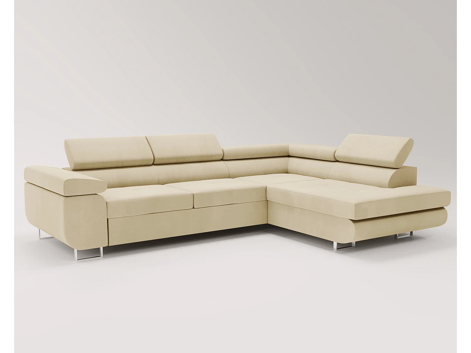 Emporius Sorlo Rechts Ecksofa mit Schlaffunktion - Eckcouch mit Bettkasten, Sofa L-Form Vanille (Amor Velvet 4323)