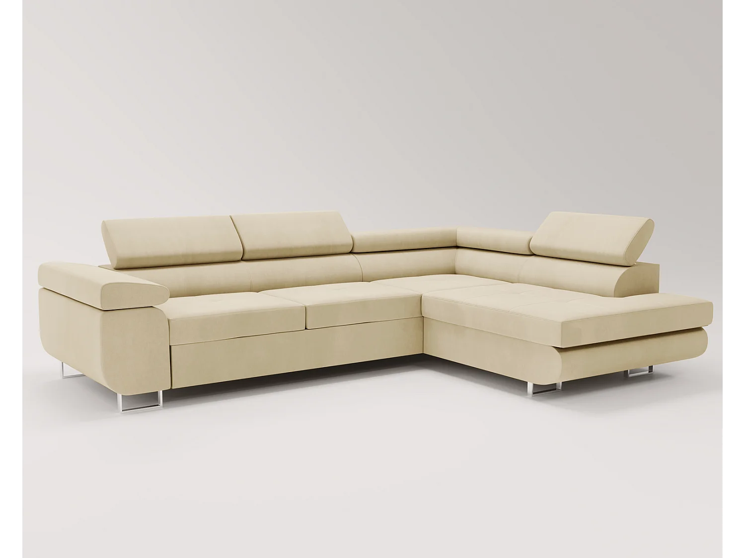 Emporius Sorlo rechts Hoekbank met slaapfunctie, sofa met bedlade - gestoffeerde bank vanille (Amor Velvet 4323)