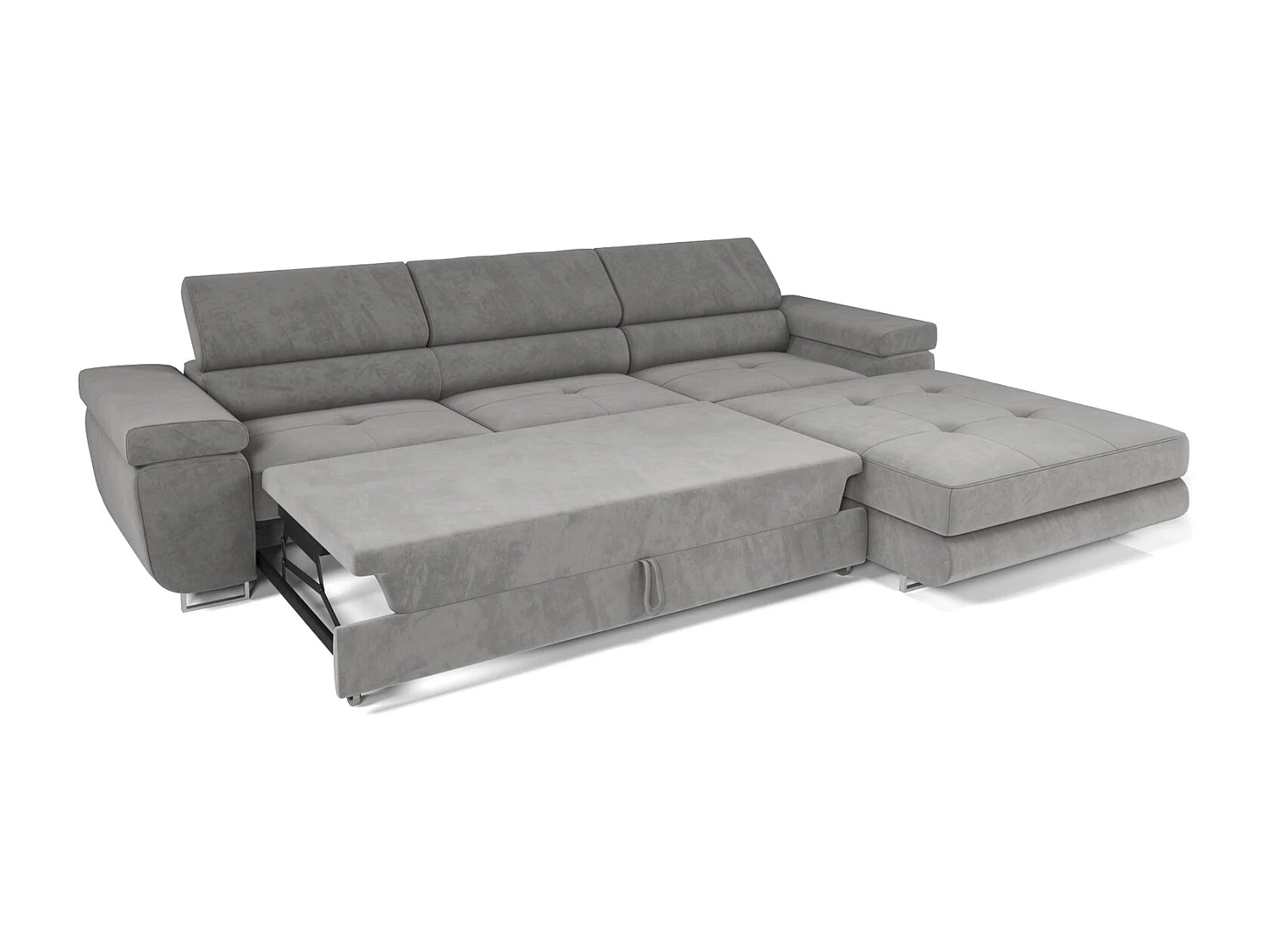 Emporius Sorlo Twin narożnik z regulowanymi zagłówkami - narożnik z pojemnikiem - funkcja spania, sofa 280 cm, prawostronny, tkanina aksamitna, beżowy (Monolith 02)