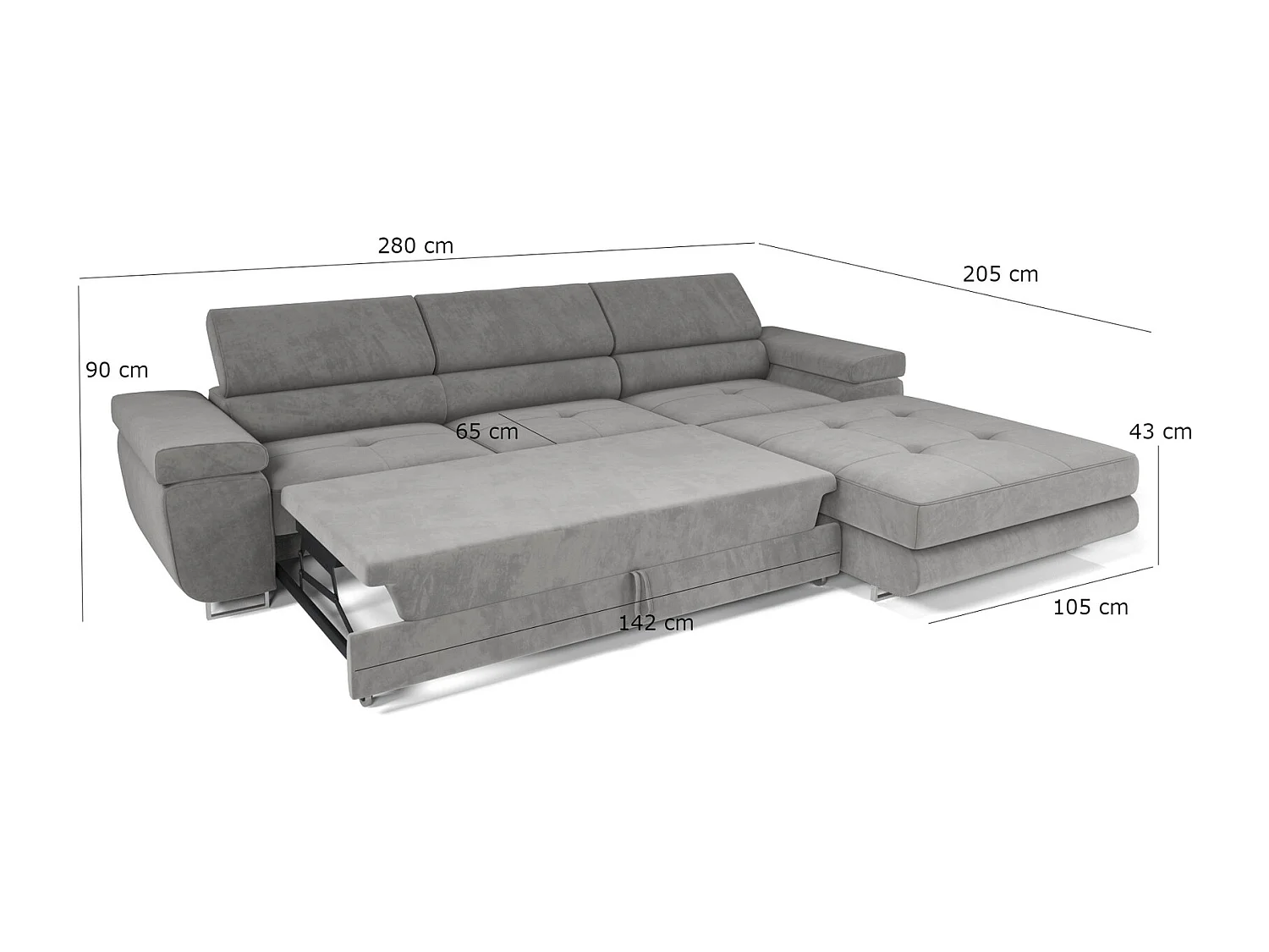 Emporius Sorlo Twin Droit Canapé d'angle 280 cm, Coffre de Rangement, têtières réglables - Canapé d'angle Convertible Beige (Monolith 02)