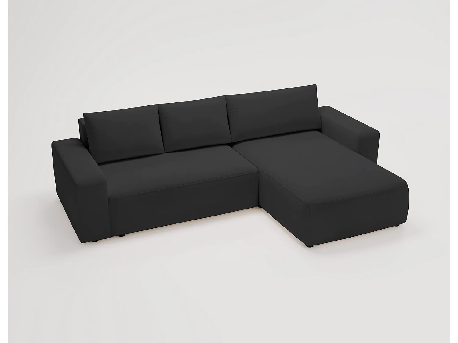 Emporius Aldo L narożnik do salonu - sofa z funkcją spania i pojemnikiem - nowoczesny styl, prawostronny, tkanina aksamitna, czarny (Komodo 23)