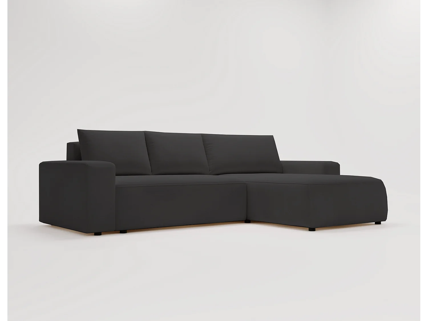Emporius Aldo L rechts Hoekbank met slaapfunctie en bedlade, Sofa 250x165 cm - woonkamerbank zwart (Komodo 23)