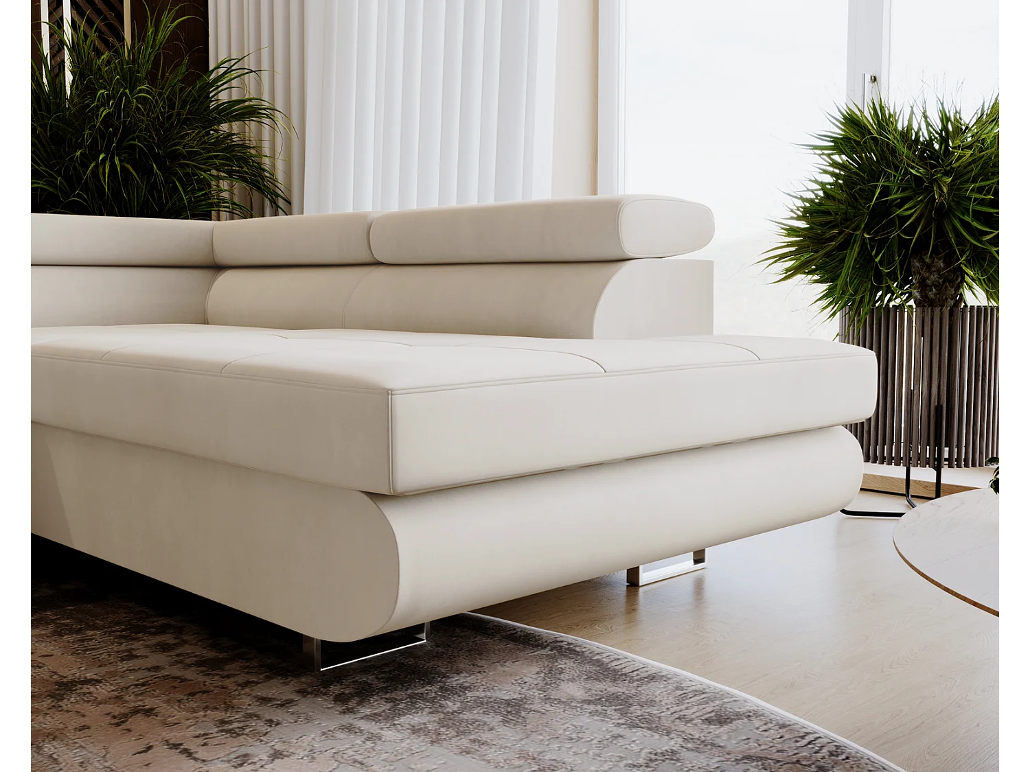 Emporius Sorlo U Droit Canapé d'angle Convertible, Canapé avec Coffre de Rangement, têtières réglables - Canapé d'angle U Vanille (Amor Velvet 4323)