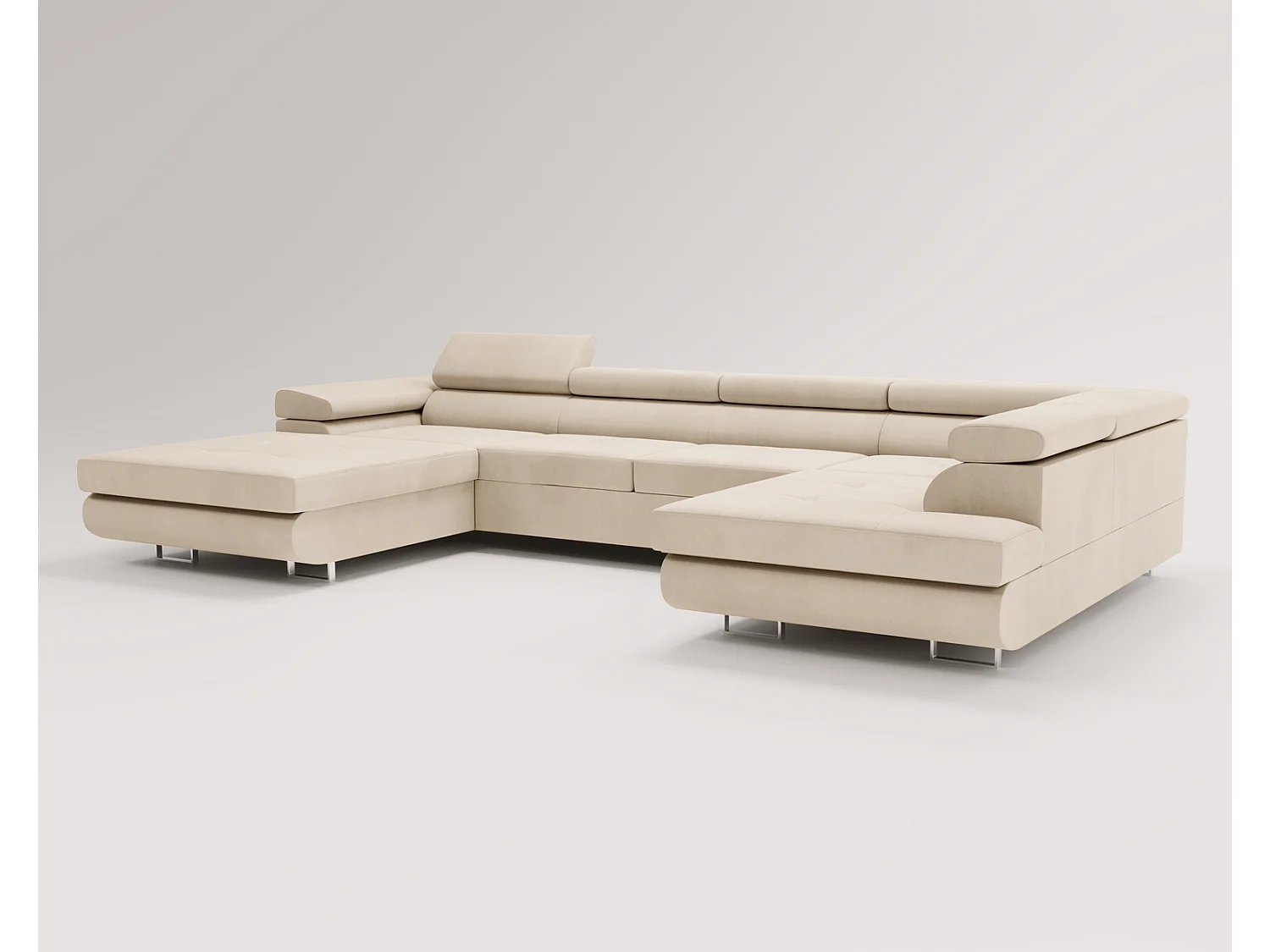 Emporius Sorlo U Droit Canapé d'angle Convertible, Canapé avec Coffre de Rangement, têtières réglables - Canapé d'angle U Vanille (Amor Velvet 4323)