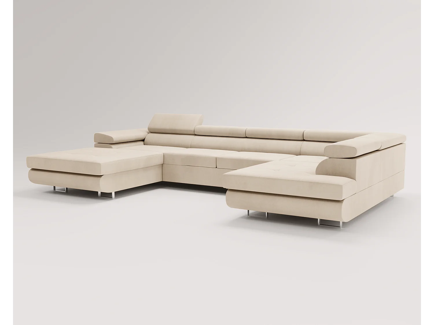 Emporius Sorlo U rechts Hoekbank met bedlade - sofa met slaapfunctie, gestoffeerde woonkamerbank - vanille (Amor Velvet 4323)
