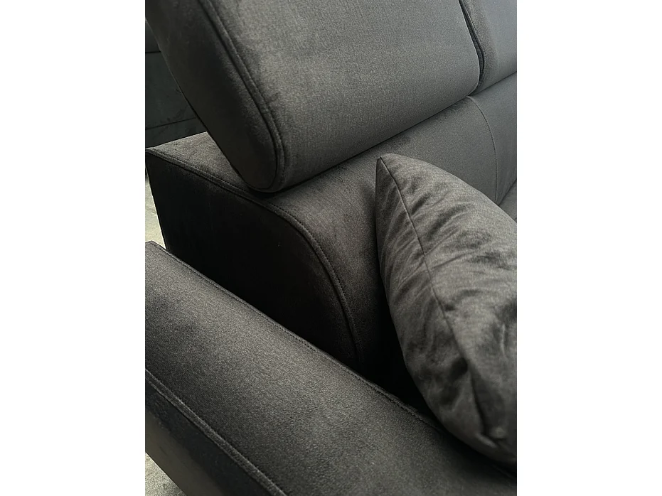 Emporius Braga narożnik z funkcją spania - pojemnik, regulowane zagłówki - sofa rozkładana, prawostronny, tkanina aksamitna, ciemny szary (Monolith 95)