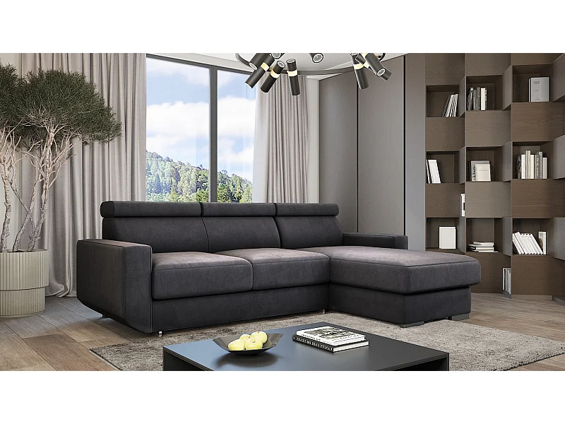 Emporius Braga Rechts Ecksofa mit Schlaffunktion - Eckcouch mit Bettkasten, Sofa L-Form Dunkelgrau (Monolith 95)