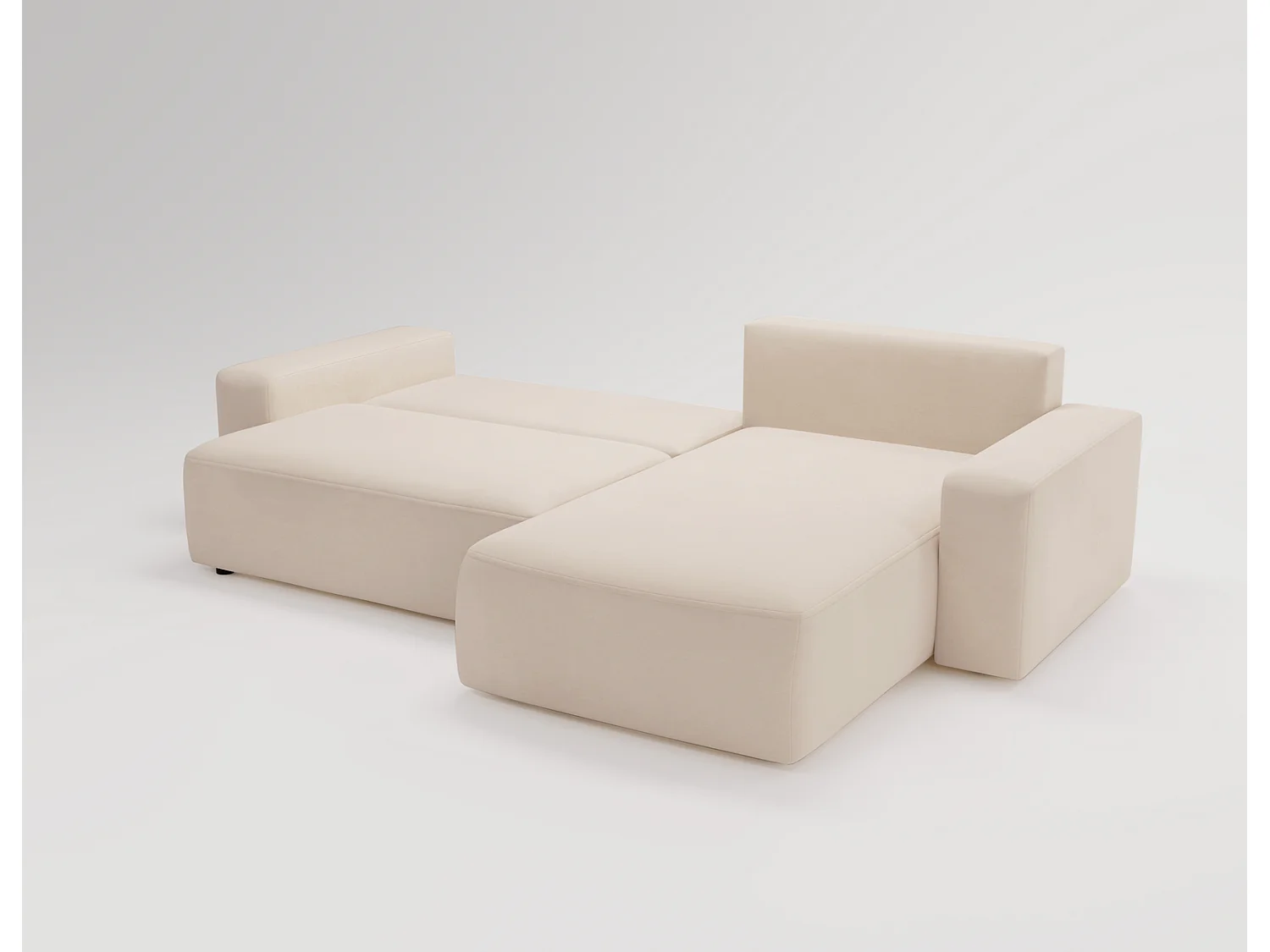 Emporius Aldo L narożnik do salonu - sofa z funkcją spania i pojemnikiem - nowoczesny styl, prawostronny, tkanina aksamitna, beżowy (Komodo 11)