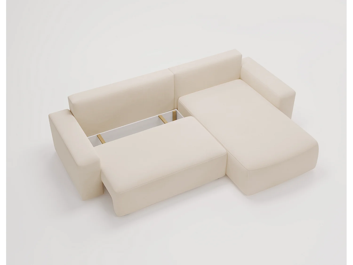 Emporius Aldo L narożnik do salonu - sofa z funkcją spania i pojemnikiem - nowoczesny styl, prawostronny, tkanina aksamitna, beżowy (Komodo 11)