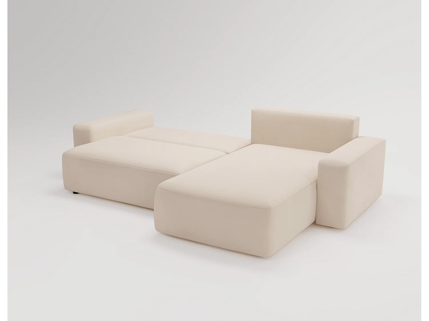 Emporius Aldo L narożnik do salonu - sofa z funkcją spania i pojemnikiem - nowoczesny styl, prawostronny, tkanina aksamitna, beżowy (Komodo 11)