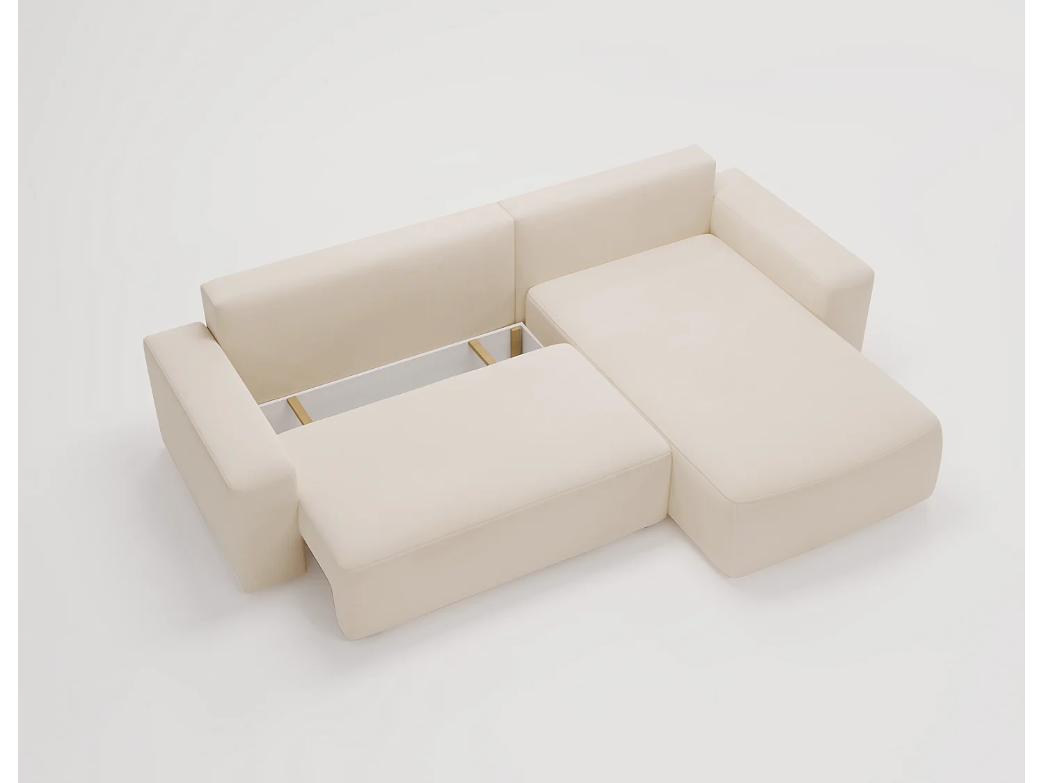 Emporius Aldo L narożnik do salonu - sofa z funkcją spania i pojemnikiem - nowoczesny styl, prawostronny, tkanina aksamitna, beżowy (Komodo 11)