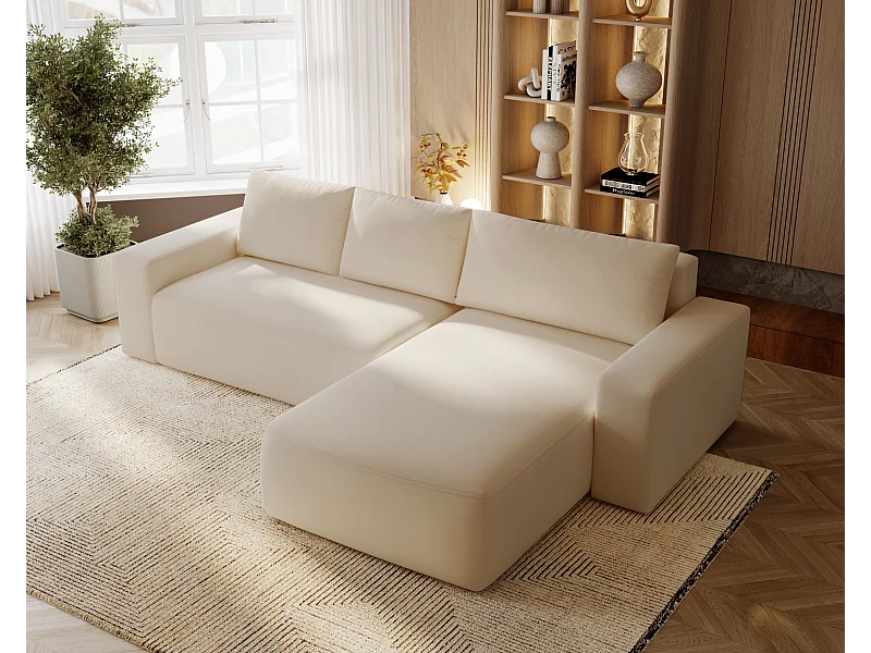 Emporius Aldo L rechts Hoekbank met slaapfunctie en bedlade, Sofa 250x165 cm - woonkamerbank beige (Komodo 11)