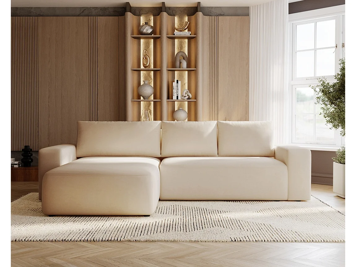 Emporius Aldo L Gauche Canapé d'angle Convertible avec Coffre de Rangement - Canapé 3 Places 250x165 cm, Canapé Lit Beige (Komodo 11)