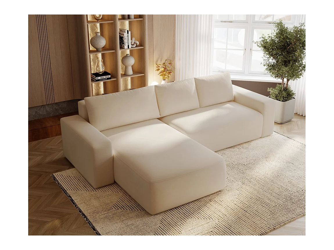 Emporius Aldo L Gauche Canapé d'angle Convertible avec Coffre de Rangement - Canapé 3 Places 250x165 cm, Canapé Lit Beige (Komodo 11)