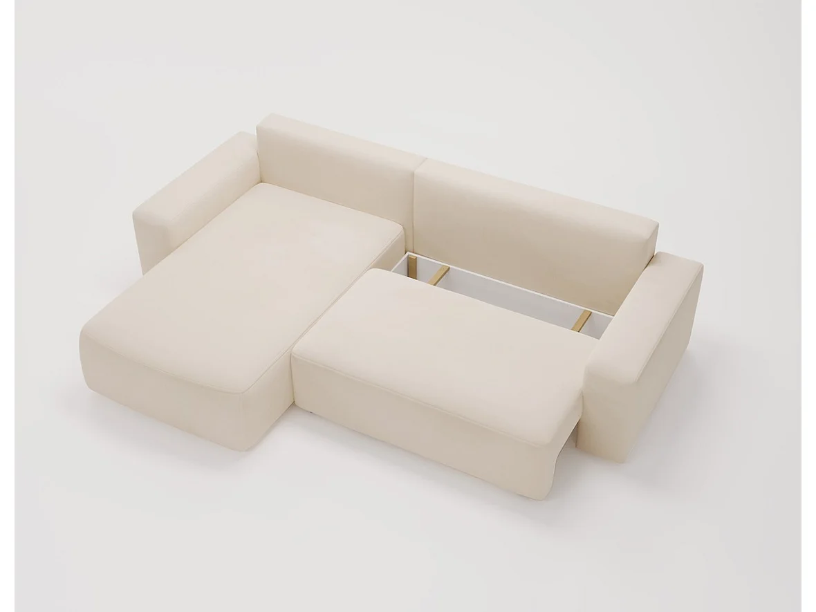 Emporius Aldo L Gauche Canapé d'angle Convertible avec Coffre de Rangement - Canapé 3 Places 250x165 cm, Canapé Lit Beige (Komodo 11)