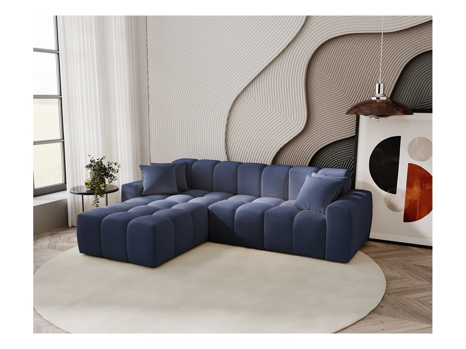 Emporius Napoli Gauche Canapé d'angle, Canapé  4 Places, Canapé d'angle 265x180 cm Bleu (Komodo 50)