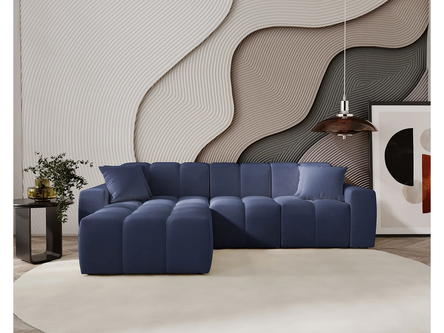 Hoekbank Napoli 265x180 cm, sofa, woonkamerbank, links, blauw