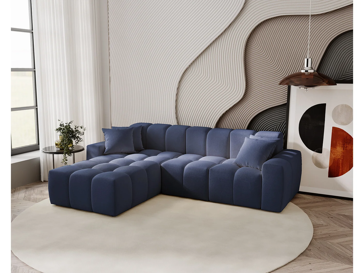 Hoekbank Napoli 265x180 cm, sofa, woonkamerbank, links, blauw