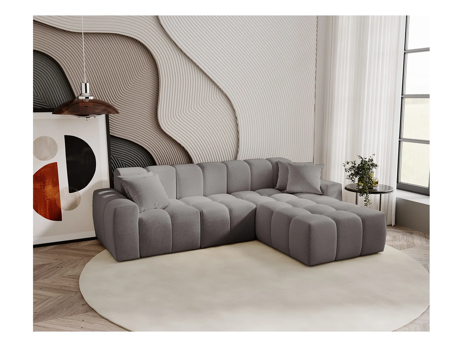 Emporius Napoli Droit Canapé d'angle, Canapé  4 Places, Canapé d'angle 265x180 cm Gris (Komodo 21)