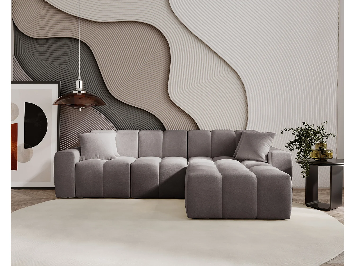 Emporius Napoli Droit Canapé d'angle, Canapé  4 Places, Canapé d'angle 265x180 cm Gris (Komodo 21)